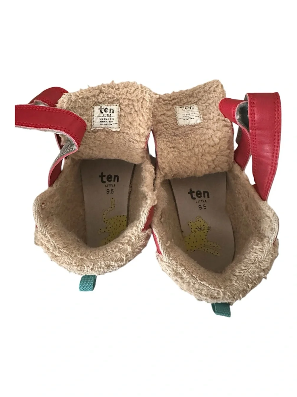 Ten Little Toddler Red Furry High Top Lined Hook & Loop Boots